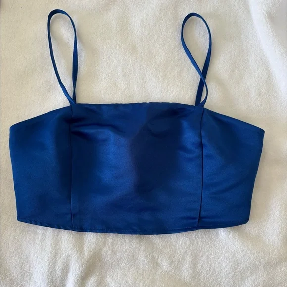 Zara Blue Satin Crop Top - Picture 2 of 7